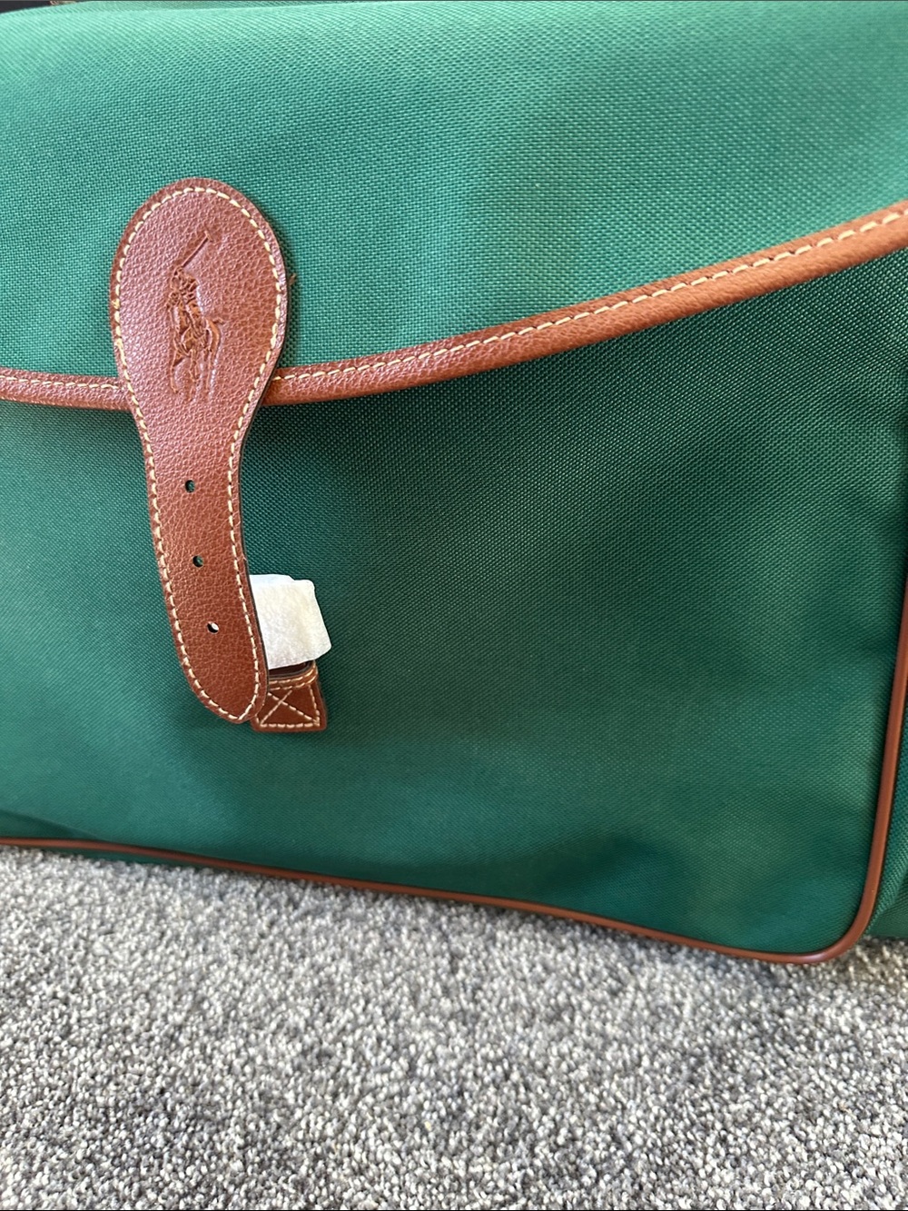 Polo by Ralph Lauren Green Canvas Duffel with Brown Leather Trim - Picture 5 of 6
